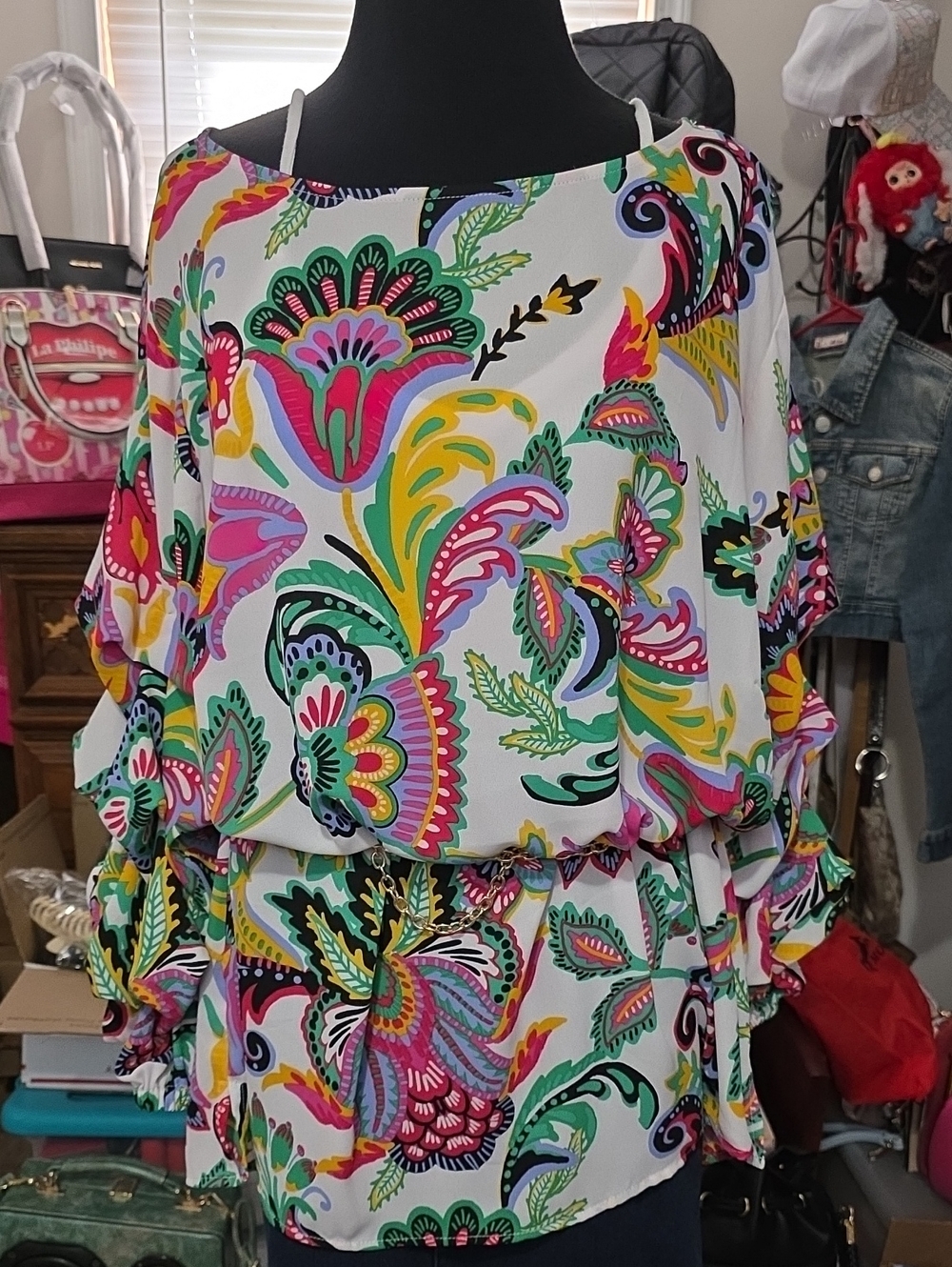 Investments White Multicolor Paisley Blouson Tunic
